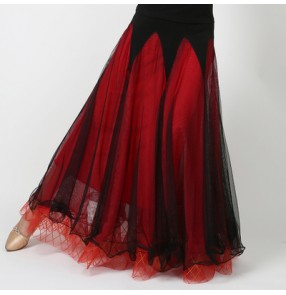 Red black purple violet orange yellow green silver gray gradient long length fish bone hem two layers women's ladies female competition practice performance professional ballroom tango waltz flamenco dancing  dance skirts